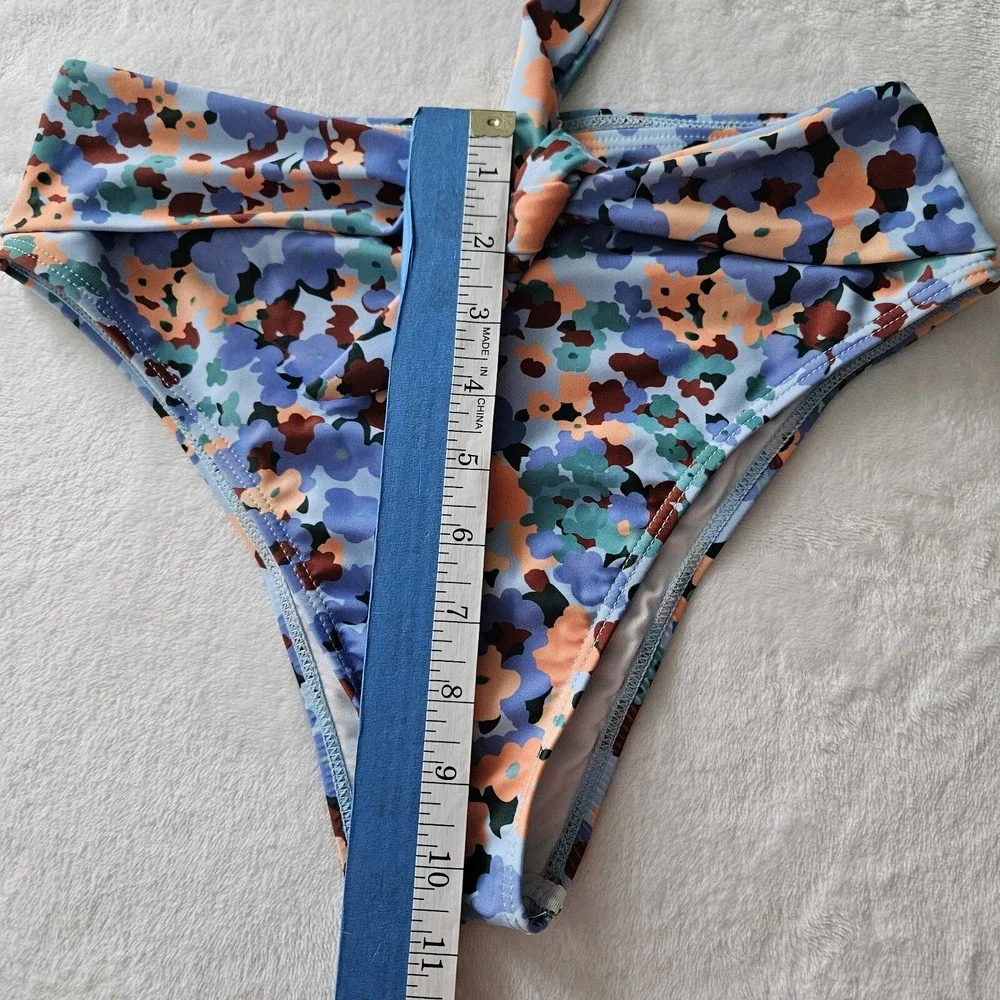 Lulus Bikini Set Womens S Blue Floral High Waisted Two Pcs Swimsuit Dobler Beach